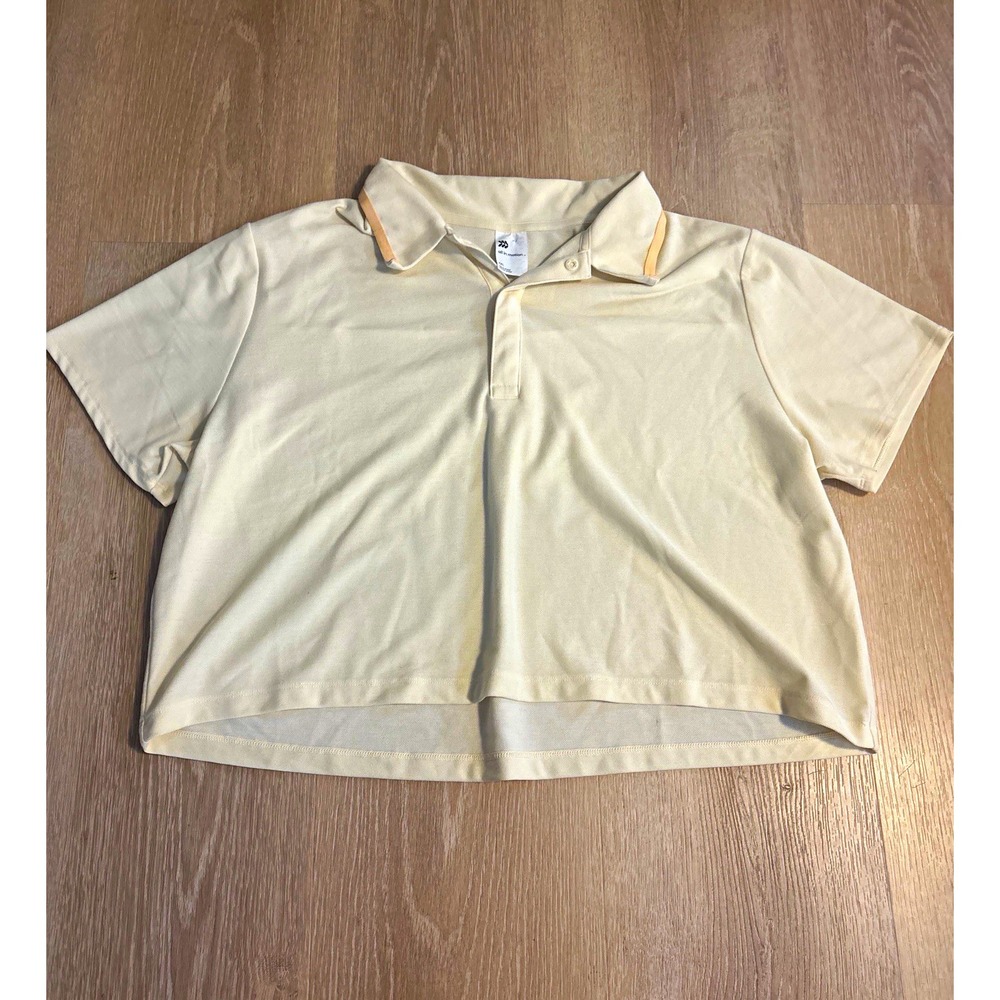 All In Motion Women's Cropped Polo Shirt Light Yellow Short Sleeve Size XXL